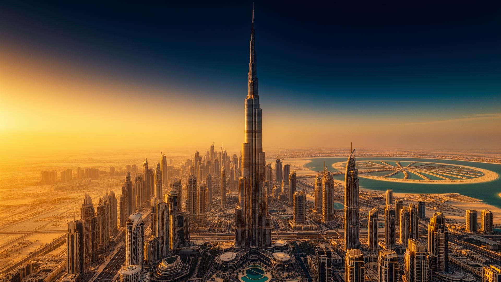 Dubai skyline at golden hour